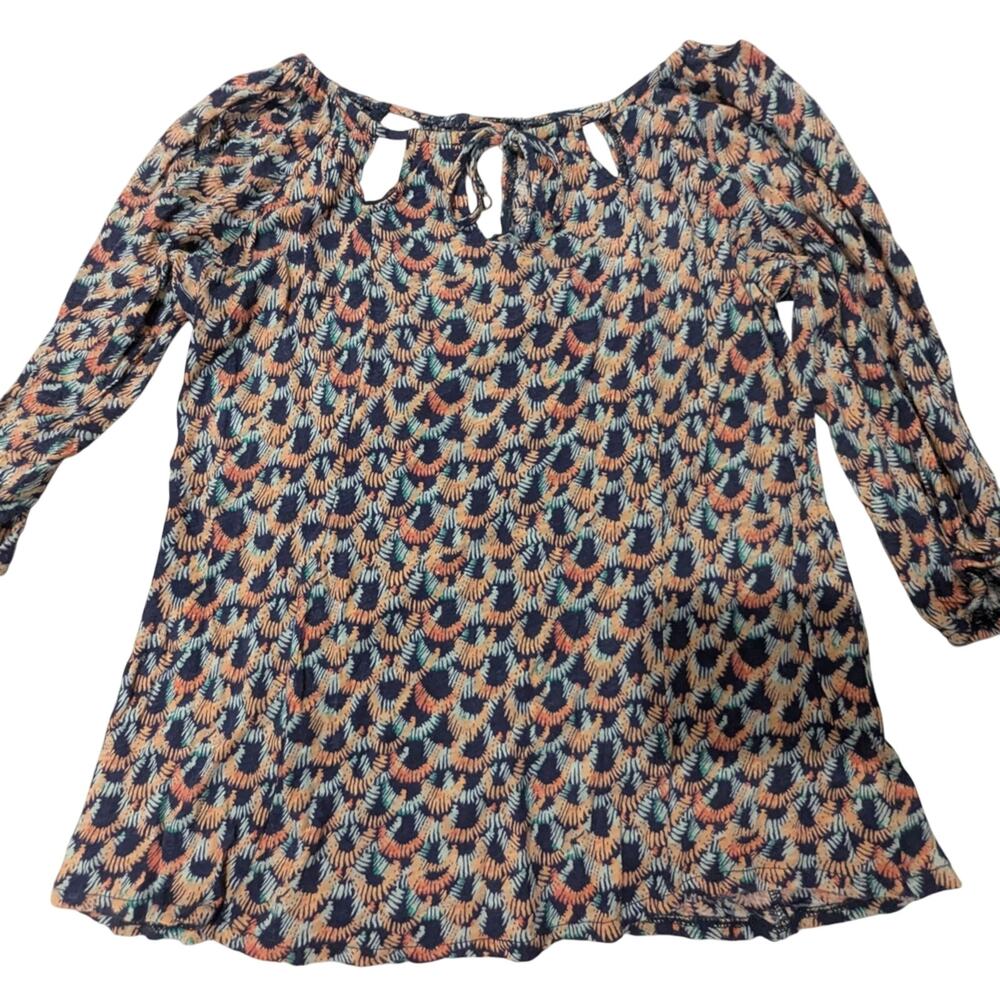 #321 - Lucky Brand Blouse in Blue and Pink- Keyholes Front Tie